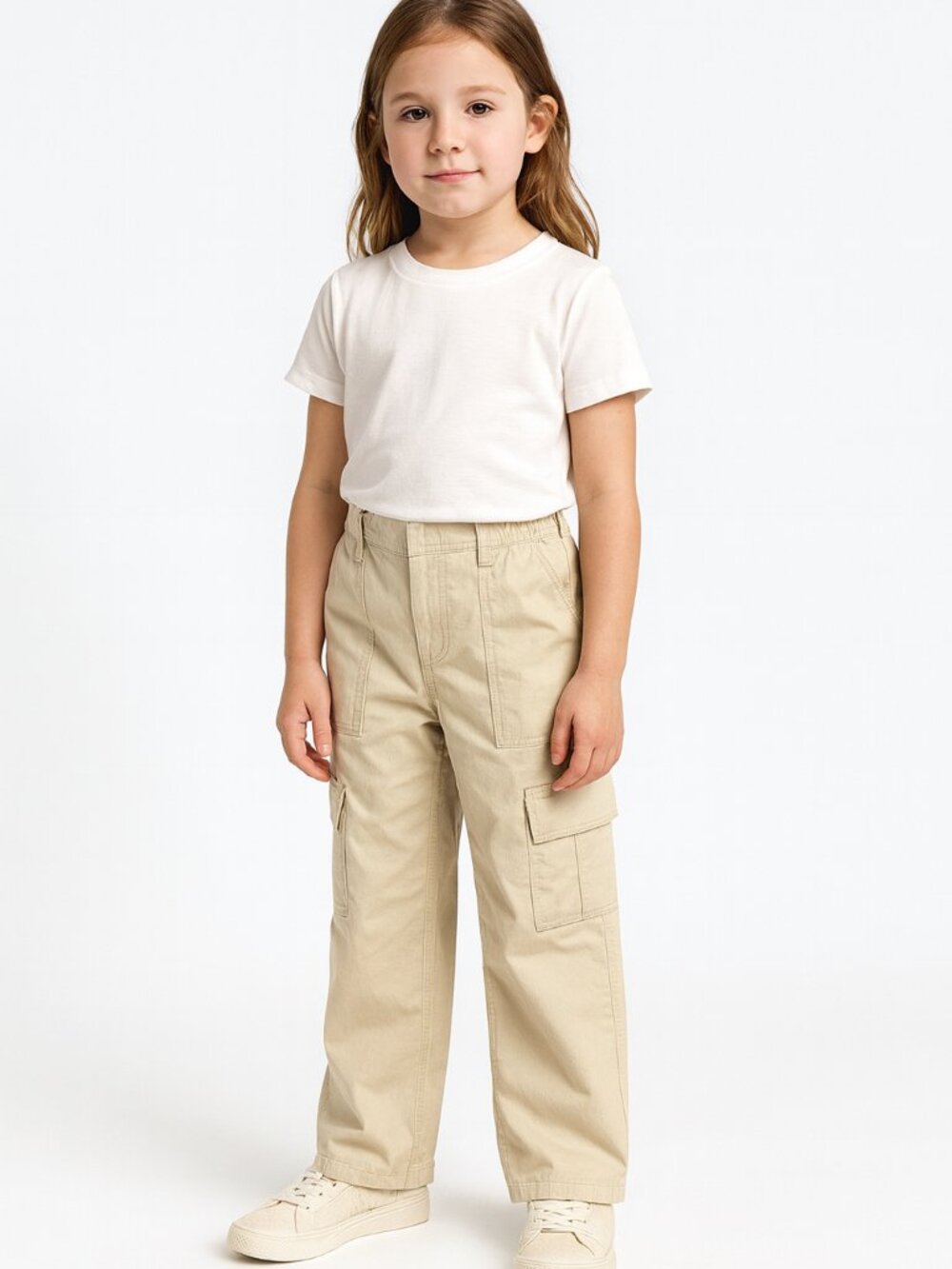 Art Class Girls Cargo Pants Size S 6/7 Beige Khaki Relaxed Leg Mid Rise NWT